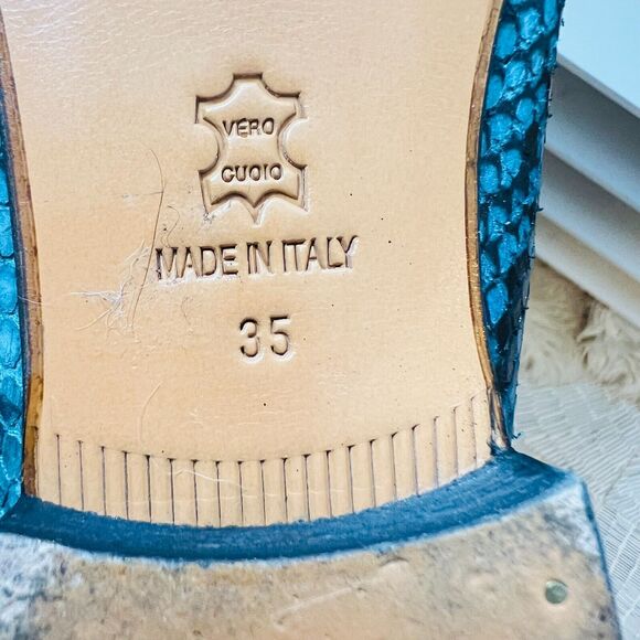 Ann Mashburn Shoes Womens 35 US 5 Blue Green Python Loafers Made in Italy - Picture 11 of 11